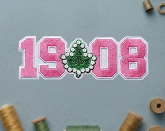 AKA 1908 Ivy Leaf Embroidered Patch, Alpha Kappa Alpha Sorority Iron On, Pink and Green Greek Letters Badge, HBCU Paraphernalia, Soror Gift