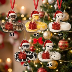 Custom Snake Ornament, Personalized Ball Python Keepsake, Santa Hat Reptile Christmas Decor, Snake Lover Gift, Holiday Tree Decoration