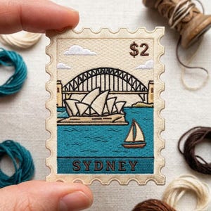 Sydney Postage Stamp Embroidered Patch, Opera House Harbour Bridge Badge, Australia Travel Souvenir, Iron On Applique, City Emblem, Decor