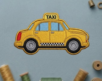 Yellow Taxi Cab Embroidered Patch, New York City NYC Iron On Badge, Vintage Transportation Gift, Retro Yellow Cab Accessory