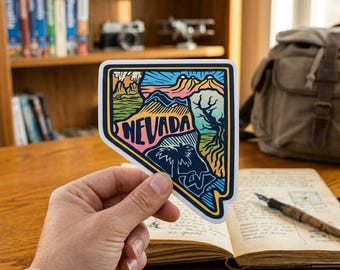 Nevada State Map Sticker, Colorful Nevada Landscape Decal, Retro Nevada Souvenir, Vinyl Sticker for Laptop, Las Vegas Desert Aesthetic Gift