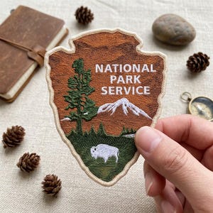 National Park Service Arrowhead Patch, NPS Ranger Embroidered Iron On Applique, Nature Hiking Travel Souvenir Badge for Backpack Jacket