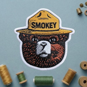 Smokey the Bear Patch, Vintage Forest Service Firefighting Embroidered Iron On Badge, National Park Wildlife Applique for Hats Jackets