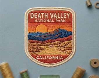 Death Valley National Park California Embroidered Patch, Desert Sunset Mountain Iron On, Nature Travel Souvenir Sew On Patch for Backpack
