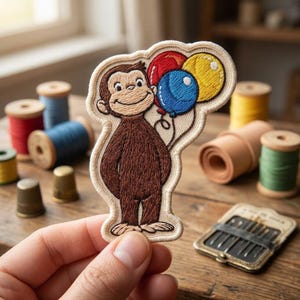 Cute Monkey Patch, Curious Cartoon Monkey Iron On, Colorful Balloons Embroidered Sew On Applique for Kids Backpack Denim Jacket