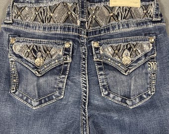 Miss Me high rise flare wOMENS 26 jeans sEQUINS rHINESTONES wHISKERING