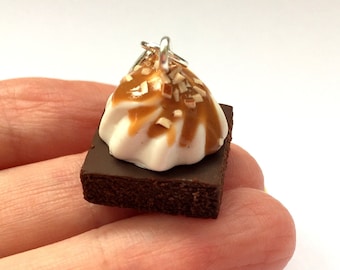 Polymer Clay Charm - Chocolate Brownie Cake Charm Caramel Miniature Food Jewelry bracelets necklace, bags, planner Jewellery, key ring charm