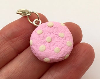 Polymer Clay Charm - Strawberry Milkshake Cookie Charm Miniature Food Jewelry bracelets, necklace, bags, planner Jewellery, key ring charm