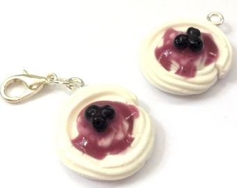 Polymer Clay Charm - Blueberry Meringue Nest Cake Dessert Charm Miniature Food Jewelry bracelets, bags, planner Jewellery, key ring charm