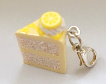 Polymer Clay Charm -  Lemon Cream Cake slice, cake charm Miniature Food Jewelry for bracelets, necklace, bags, planner Jewellery