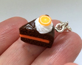 Polymer Clay Charm - Chocolate Orange cake slice, cake charm Miniature Food Jewelry for bracelets, necklace, bags, planner Jewellery