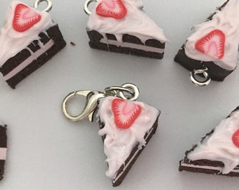 Polymer Clay Charm - Chocolate Strawberry Cake  Miniature Food Jewellery