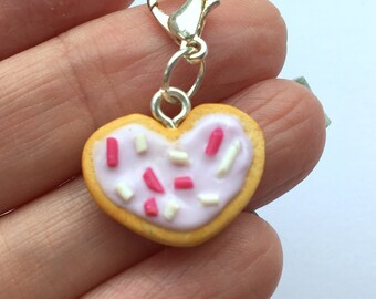 Polymer Clay Charm - Heart Sugar Cookies Biscuit valentines Cookie Charm Miniature Food Jewelry bracelets, bags, Jewellery, key ring charm