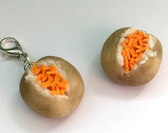 Polymer Clay Charm - Baked Potato with cheese, Jacket Potato with cheese Miniature Food Jewellery