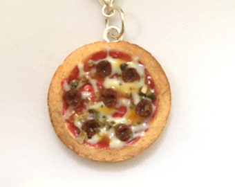 Polymer Clay Charm - Pepperoni Pizza Miniature Food Jewelry