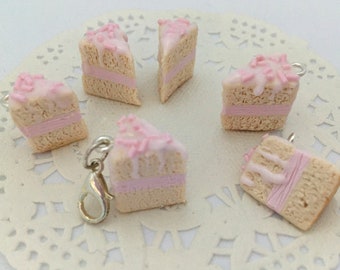 Polymer Clay Charm - Vanilla Sponge Cake with Strawberry Frosting Food Jewelry