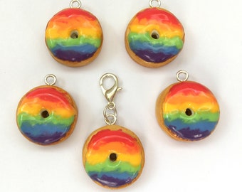 Polymer Clay Charm - Rainbow Iced Doughnut Donut Miniature Food Jewelry jewellery, bag zipper bracelet planner charm, pet collar charm,