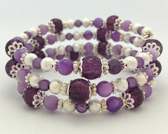 Memory Bracelet - Lilac Lavender Purple & Silver Wire Wrap Bracelet Gift Idea, Women's Gift, Girl's Gift, Beaded Bracelet