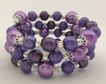Memory Bracelet - Purple Pearl Wire Wrap Bracelet Gift Idea, Women's Gift, Girl's Gift, Beaded Bracelet