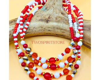 Chango Eleke Collar Necklace 23"-24" for the divine protection, Shango Xango Șango Oshun Yemaya Oggun Obatala Ochosi Elegua.