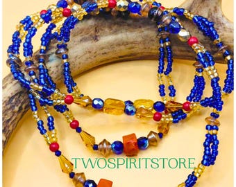 Ochosi collar eleke necklace double strand 26" for Divine Protection Oxoxi Oșosi orisha Abata Yemaya yoruba Santeria Lucumi Shango xango