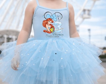 Tutú de princesa de La Sirenita personalizado para cumpleaños, vestido de princesa, camiseta de Disney para niña de cumpleaños, camiseta de princesa de Disney, Disneyworld