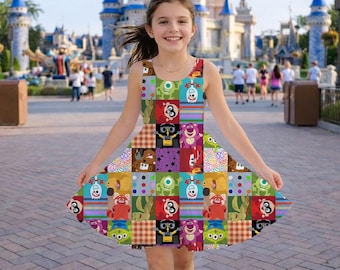 Vestido de manga comprida com personagens do Mickey da Disney, vestido combinando para mãe e filha, roupa para viagem à Disney