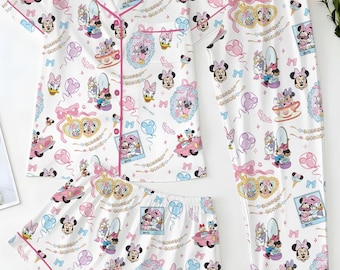 Magical Minnie Daisy Coquette Bow Little Thing Unisex Satin Pajamas Set, Disney Princess Pajamas, Long Sleeve And Short Styles