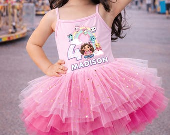 Personalized Dollhouse Birthday tutu dress for toddlers, Gabbi Theme Party, Gift for Girls