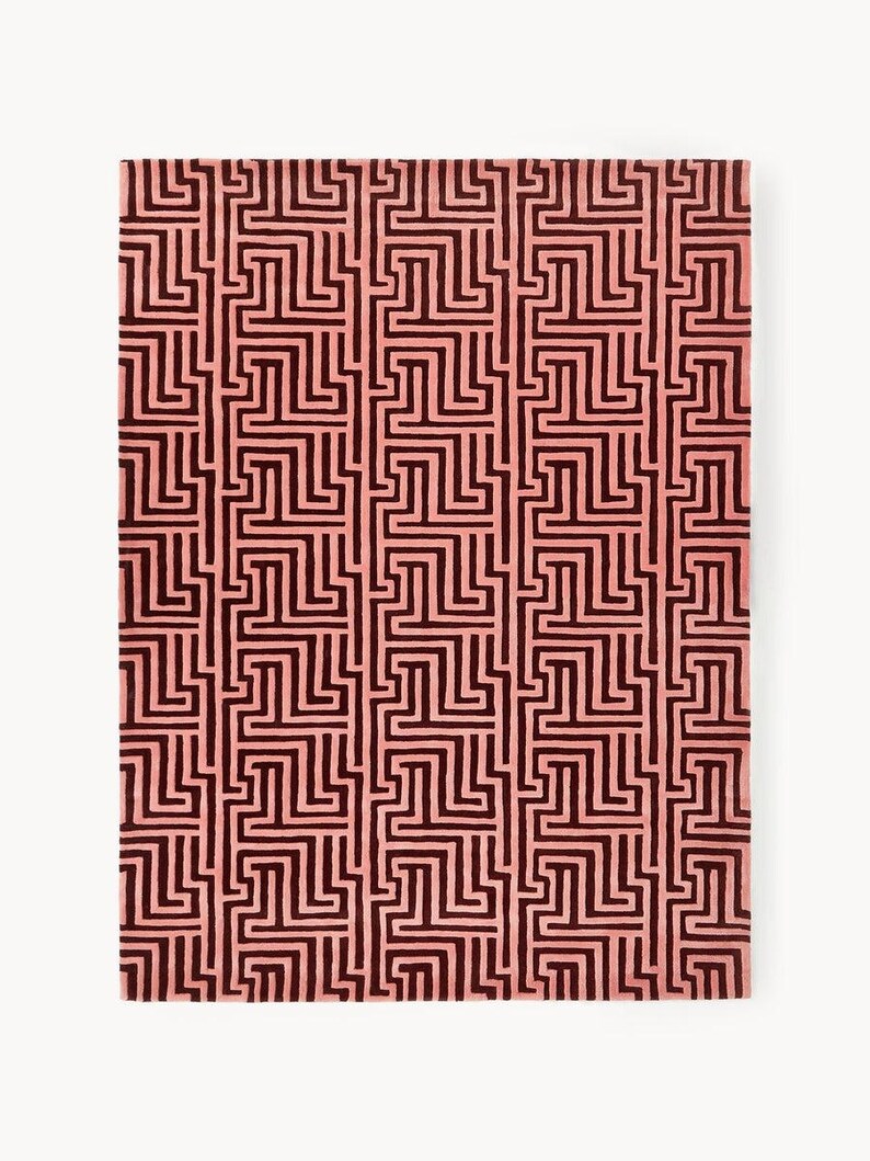 Hand Tufted Pink Wool Geometric Rug, Scandinavian Boho Living Room Carpet image 7