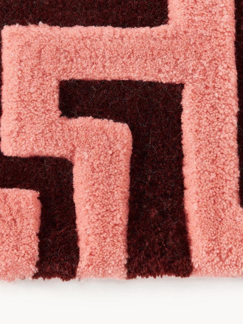 Hand Tufted Pink Wool Geometric Rug, Scandinavian Boho Living Room Carpet image 4