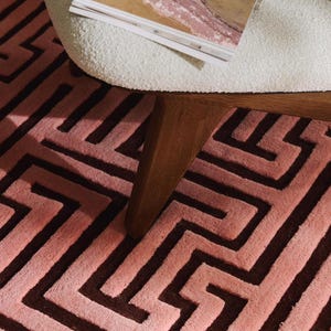 Hand Tufted Pink Wool Geometric Rug, Scandinavian Boho Living Room Carpet image 3