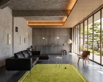 Tappeto in lana verde oliva, tappeto geometrico trapuntato a mano, tappeto moderno di lusso, tappeto minimalista per soggiorno, tappeto su misura