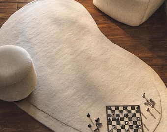 Hand Tufted Wool Rug | Organic Shape Beige Neutral Carpet, Modern Living Room Floor Rug