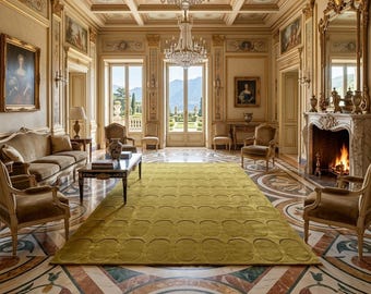 Tappeto in lana verde oliva trapuntato a mano, tappeto moderno geometrico, tappeto di lusso verde senape