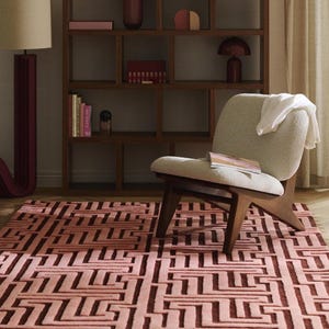 Hand Tufted Pink Wool Geometric Rug, Scandinavian Boho Living Room Carpet image 1