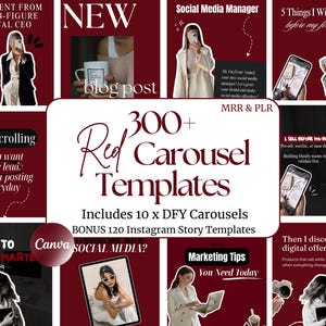300 Red Instagram Template Bundle | Red Carousel Story Template for Instagram TikTok MRR PLR | Red Social Media | Red Scrapbook Aesthetic