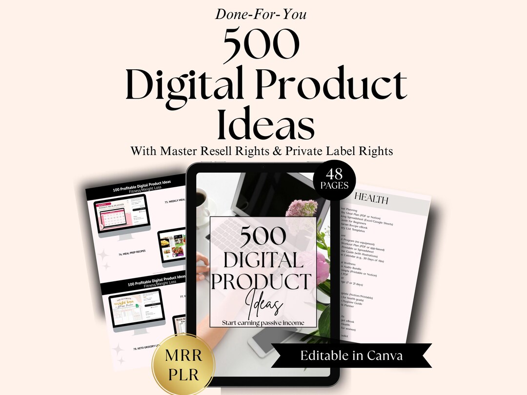 500 Digital Product Ideas MRR PLR Canva Template | Digital Product List ...