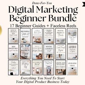 Digital Marketing Beginner Bundle: 17 Guides + 100 Faceless Reels (MRR PLR) (Digital Download)