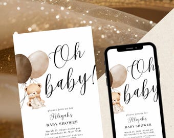 Baby Shower Invitation Canva Template | Editable Neutral Invite | Instant Download