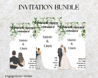 Garden Floral 3 piece Wedding Invitation Bundle, Engagement, Bridal Shower (Canva PDF)