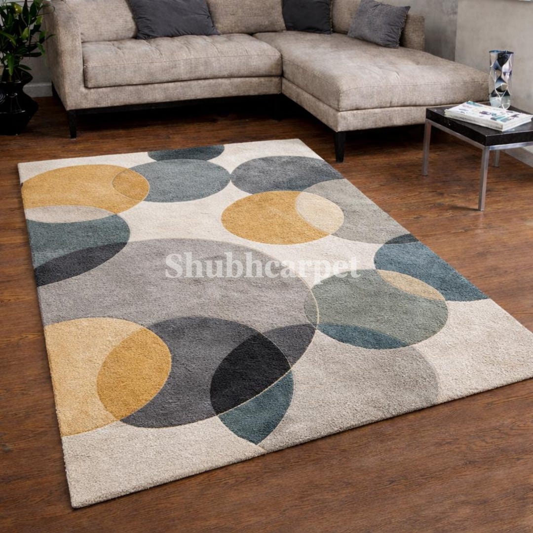Modern Circular Pattern Area Rug | Abstract Geometric Carpet | Soft ...