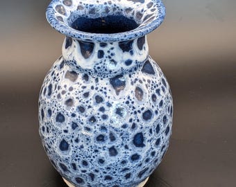 Fat Lava glazed handmade ceramic vase, blue and white