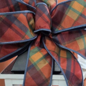 Autumn Plaid Decorative Bow 12 Inch Wired Ribbon Fall Wreath Accent Lantern Topper Front Door Harvest Decor