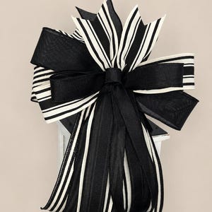 Black Cream Layered Ribbon Bow | Neutral Farmhouse Door Wreath Accent for Lanterns & Front Door Decor