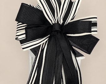 Black and Cream Wreath Bow Neutral Farmhouse Door Decor Layered Ribbon Accent for Lanterns Wreaths Front Door