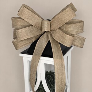 Large Tan Burlap Bow 13 Inch Farmhouse Ribbon Accent Rustic Neutral Home Decor Lantern Swag Wreath Topper