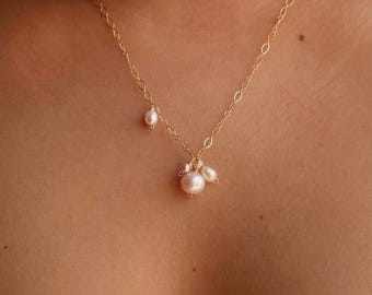 Bud Drop Wisteria Necklace | Freshwater Pearl Floral Pendant Necklace, 14kt Gold Filled, Dainty Bridal Jewelry