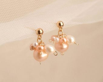 Pendientes de botón Bud Drop Wisteria / Pendientes de perlas Champagne Peach Wisteria / Chapado en oro de 14 quilates / Joyería nupcial / Regalos para damas de honor