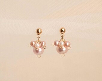 Pendientes Baby Bud Drop Wisteria / Pendientes de perlas Wisteria rosa lavanda / Chapado en oro de 14 quilates / Joyería nupcial / Regalos para damas de honor